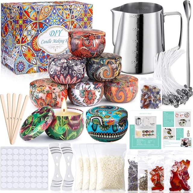 BEYAOBN Candle Making Kit, Candle Beginners DIY Starter Set to Create Candle/Scented Candle,Complete Candle DIY Set with Wax Melting Jug/Pot, Beeswax, Wicks, Wick Stickers,Candle Tins and More