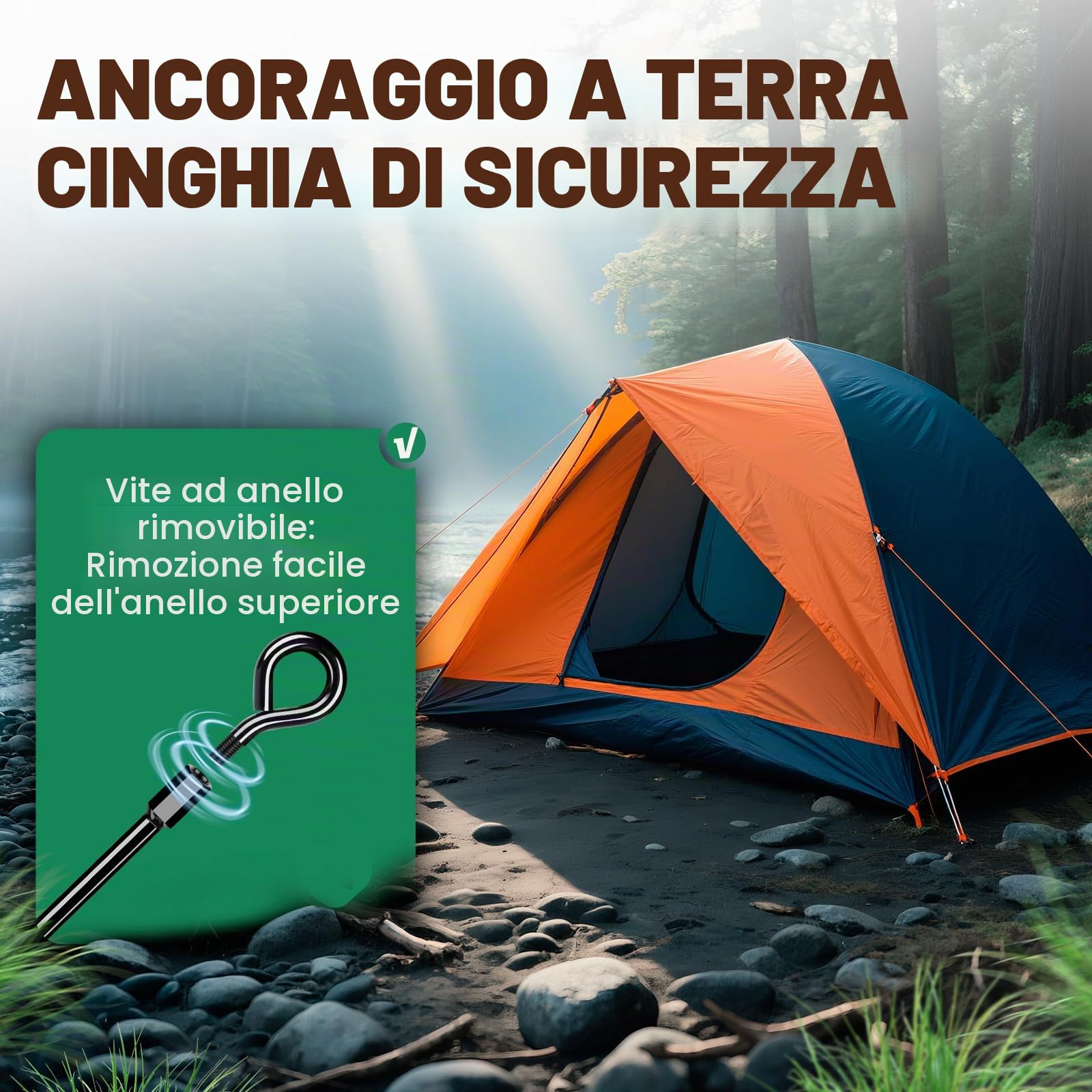 Kit di ancoraggio a terra resistente, confezione da 4 picchetti adatti per tutte le tende, trampolini, kit di ancoraggio a terra con adattatore