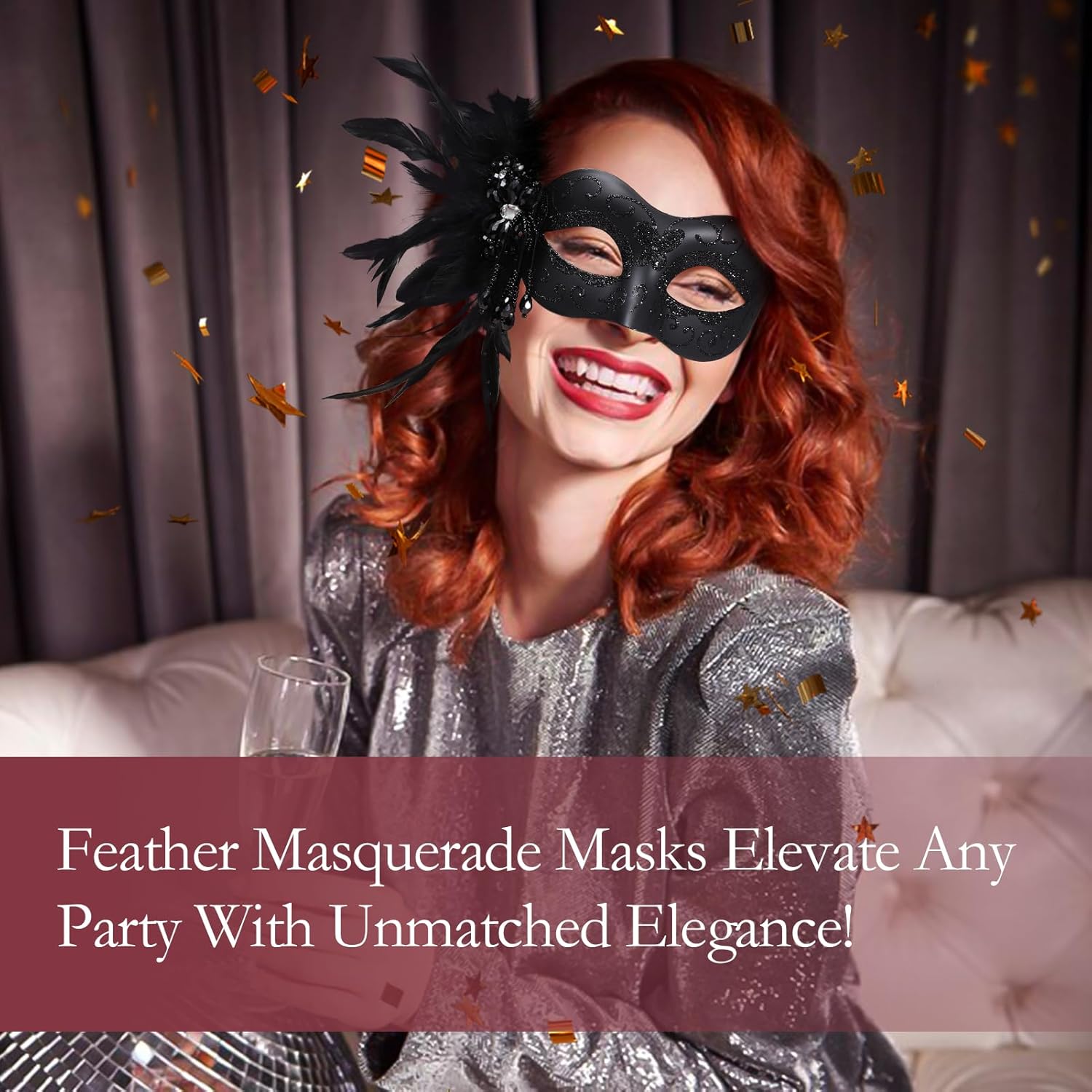 Masquerade Mask for Women Venetian Party Mask Costume Mask with Feathers for Cosplay, Halloween Prom Ball Decor - Image 4