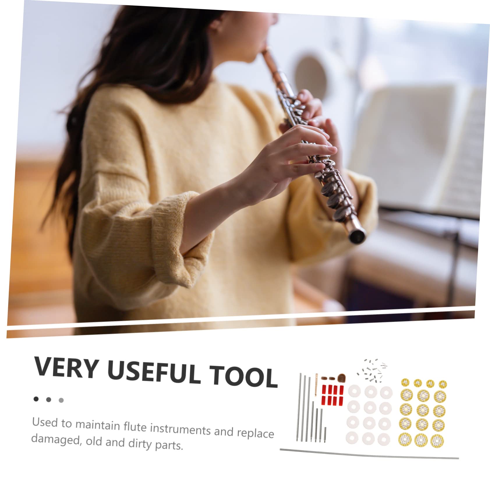 Yardwe Flute Repair Pad Kit Set 10pc Flute Tuning Rods Cleaning Tools and Replacement Pads