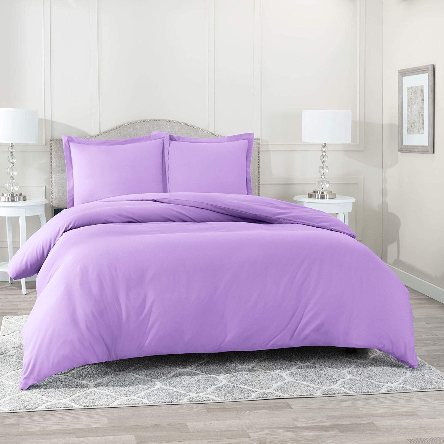 Comfort Store Bedding 2 Piece 400 GSM Comforted Set Collection Organic Cotton 300 Thread Count Solid 1 Duvet Cover, 1 Comforter (Lilac Queen, Set of 2)