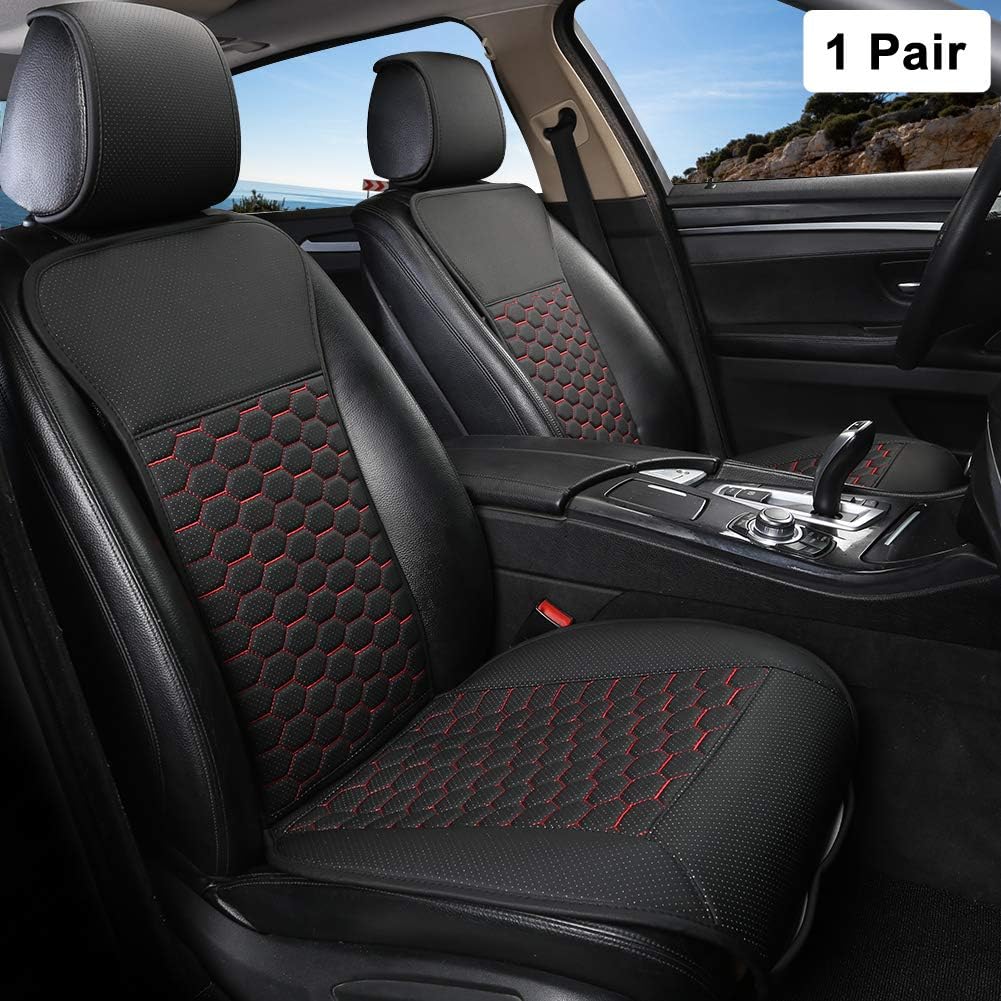 Black Panther 1 Pair Luxury PU Leather Front Car Seat Covers Breathable and Non-Slip Auto Seat Protectors for 95% Car Seats (Black+Red Line)