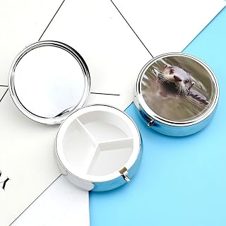 Round Silver Pill Box Small Pill Case for Purse and Pocket 3 Compartment | Cute Water Tower Travel Pill Organizer Waterproof Cute Metal Pill Container for Vitamins, Fish Oil 2 Inch