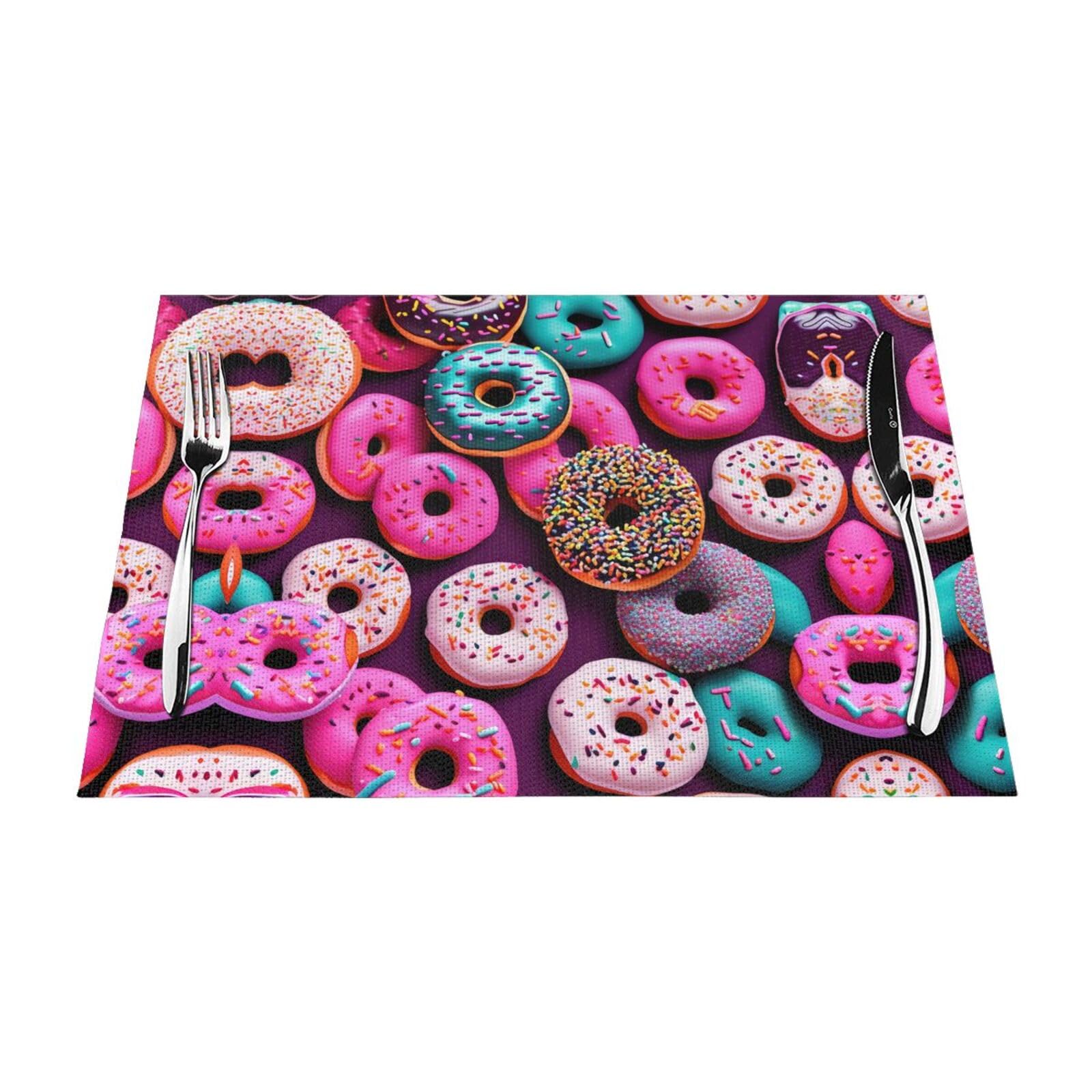 Placemats Set of 6,Table Mats Washable Placemat Decoration, Donut Print