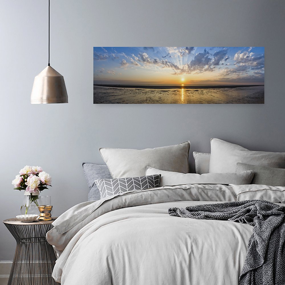 Feeby Cuadro en Lienzo Puesta del Sol 150x50 cm 1 Pieza Modernos Impresión Artística Calidad Fotografica Imagen Decoración de Pared Salon Dormitorio Cocina Oficina Pasillo Naturaleza Azul