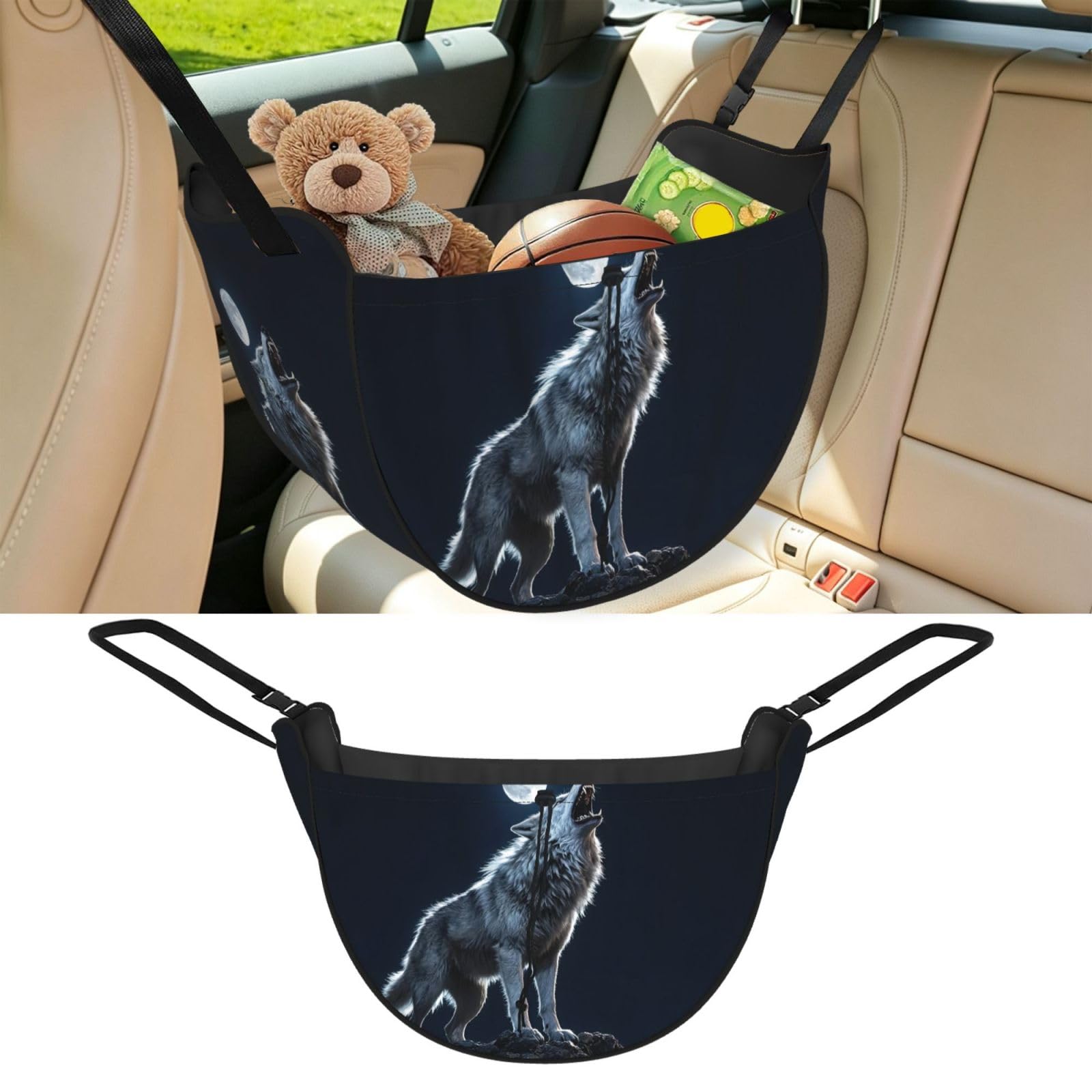 Cntdbu Black Wolf Howl Car Seat Organizer-Backseat Storage Bag For Travel