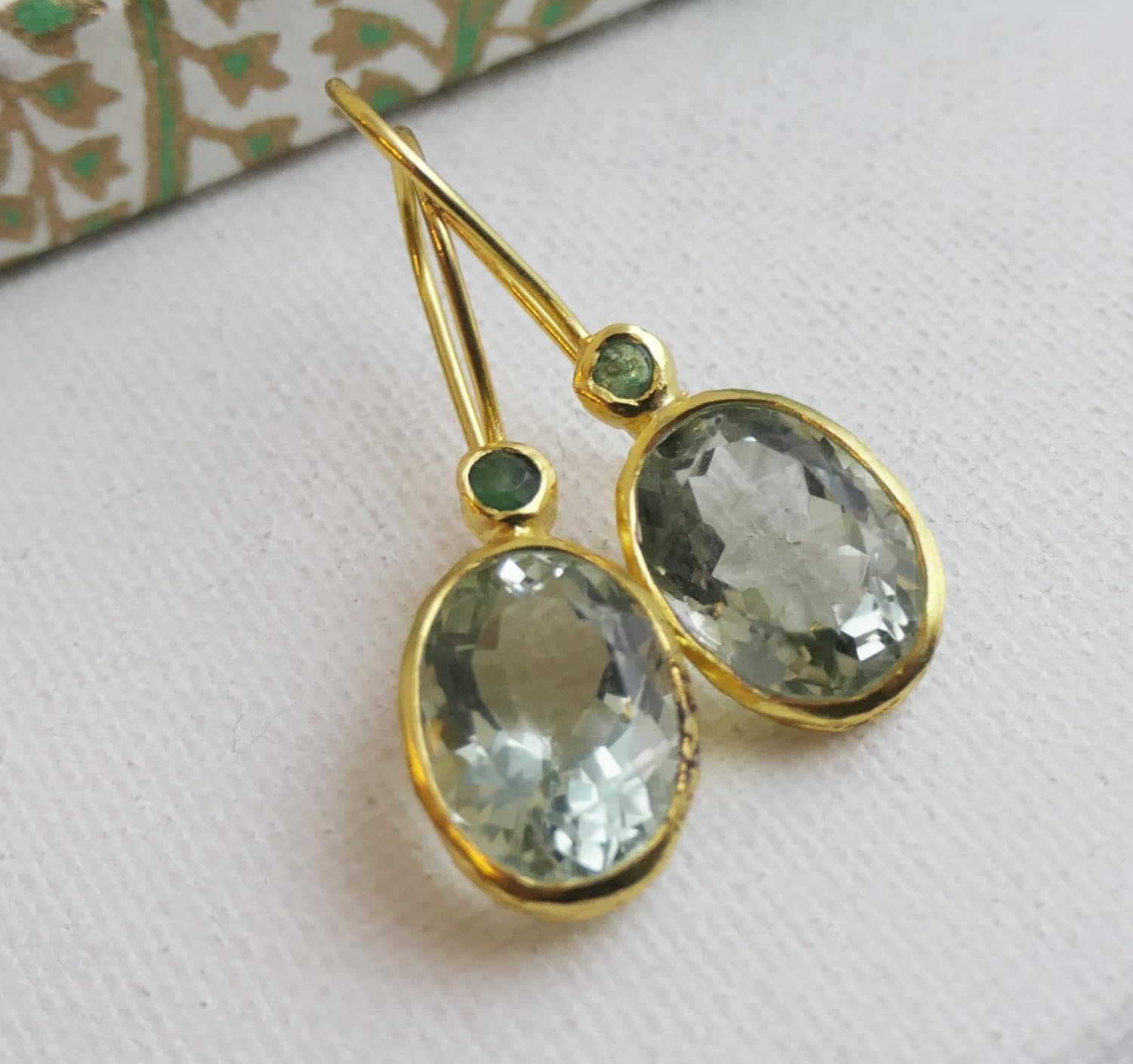 Emerald and Green Amethyst Gold Plated Sterling Silver Drop Earrings - Birthday Valentine's Mother's Day Gift - Handmade Jewelry Gift Ideas for Women - Natural Gem Gemstone Jewelry