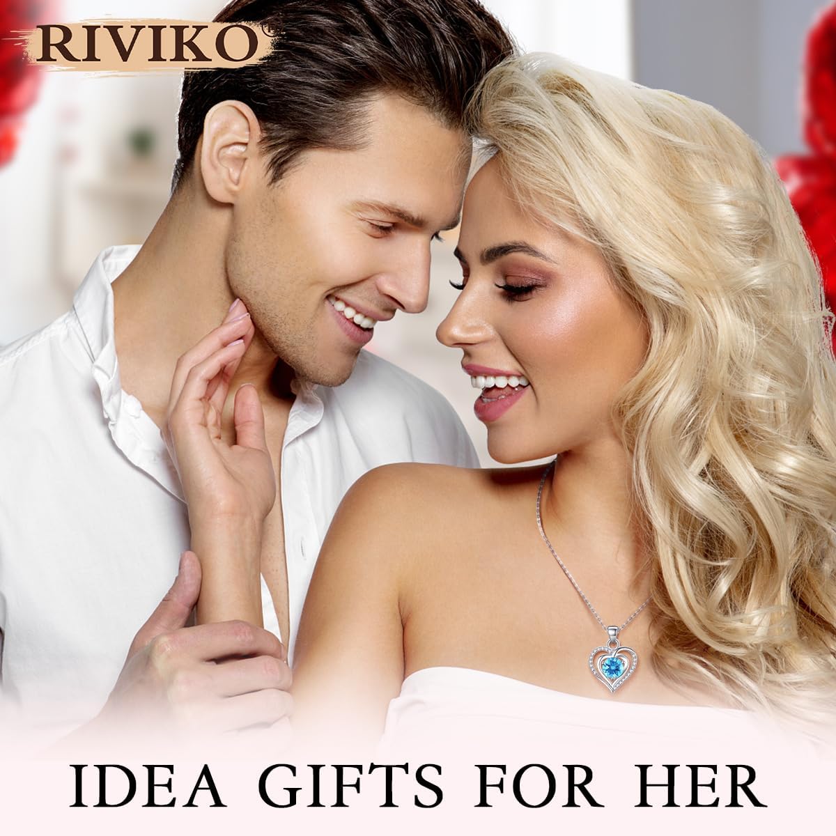 RIVIKO Heart Birthstone Pendant Necklace for Women 925 Sterling Silver Zirconia Necklaces Valentine's Day Anniversary Birthday Mothers Day Jewelry Gifts For Her Mother Wife - Image 3
