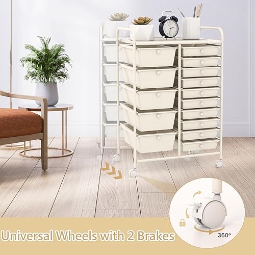Miniatura 5 de RELAX4LIFE Carritos de almacenamiento de 15 cajones, carrito móvil con ruedas, organizador de manualidades para organización y almacenamiento en el