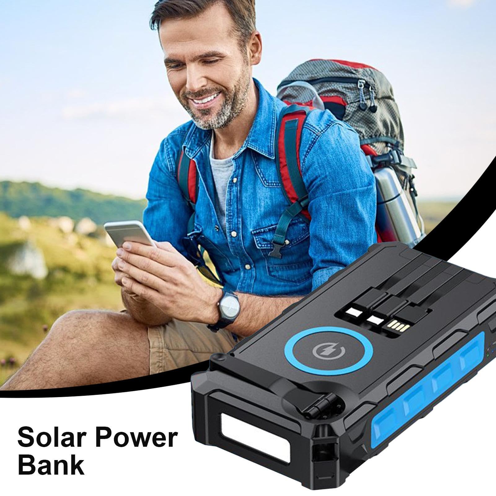 Caricatore Solare Power Bank Portatile Impermeabile Pieghevole Power Bank | Power Bank A Manovella Con Luce LED Per Casa Viaggi Escursionismo Pesca Uomini Donne Ragazzi Ragazz