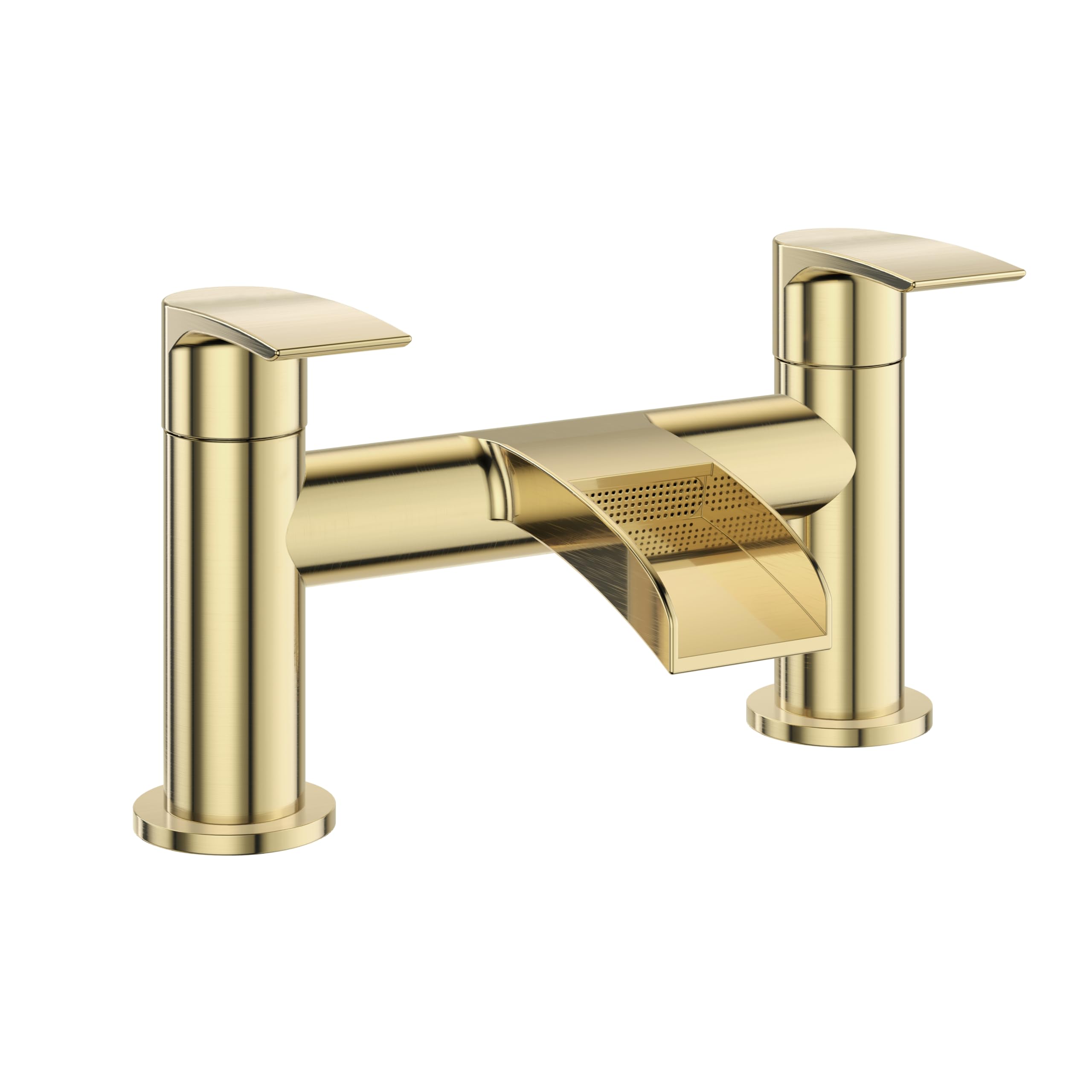 Veebath Brushed Brass Stream Round Waterfall Bath Filler Mixer – Finish, Deck Mounted Bathroom Tap, Modern Bath Tap Mixer With G3/4" Bsp Inlet, Contemporary Design