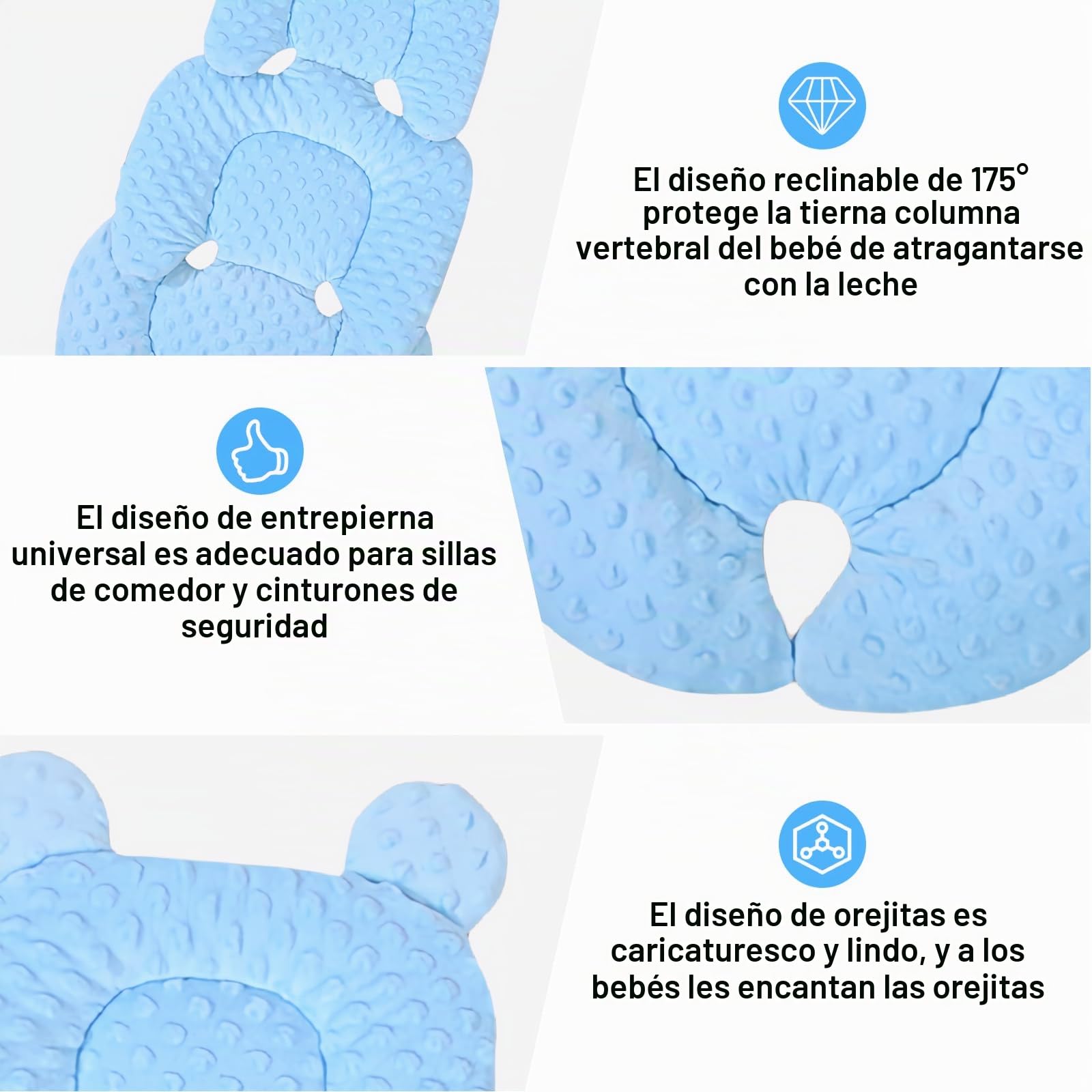Reductor de asiento para bebé con reposacabezas, suave funda para asiento de coche, transpirable y lavable, color azul