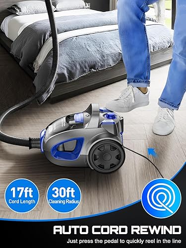 Miniatura 6 de Aspiradora de recipiente, 32 Kpa y 1600 W Cyclon Power, sin bolsa, para el hogar, taza de polvo grande de 3.7 cuartos de galón, aspiradora ligera