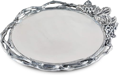 Miniatura 3 de Arthur Court Diseños de uva de aluminio abierta bandeja redonda grande 17 diámetro
