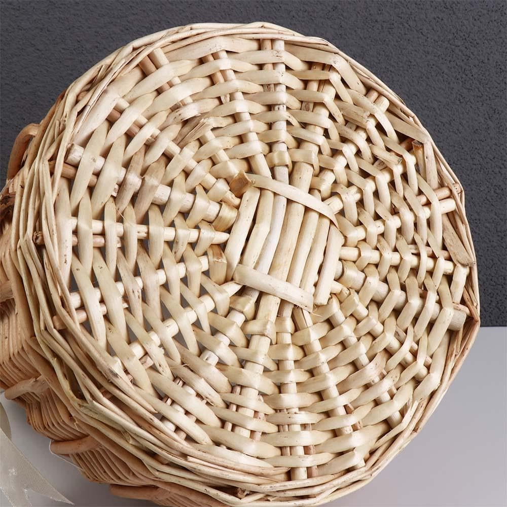Cesto in vimini per damigelle, cestino per fiori in rattan, con manico e nastro, per feste di nozze (S, rosa)
