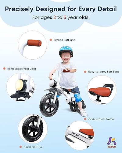 Miniatura 4 de KRIDDO Bicicleta de equilibrio 2 en 1 para niños y triciclo para niños de 2 a 5 años, bicicleta de equilibrio para niños pequeños con pedales