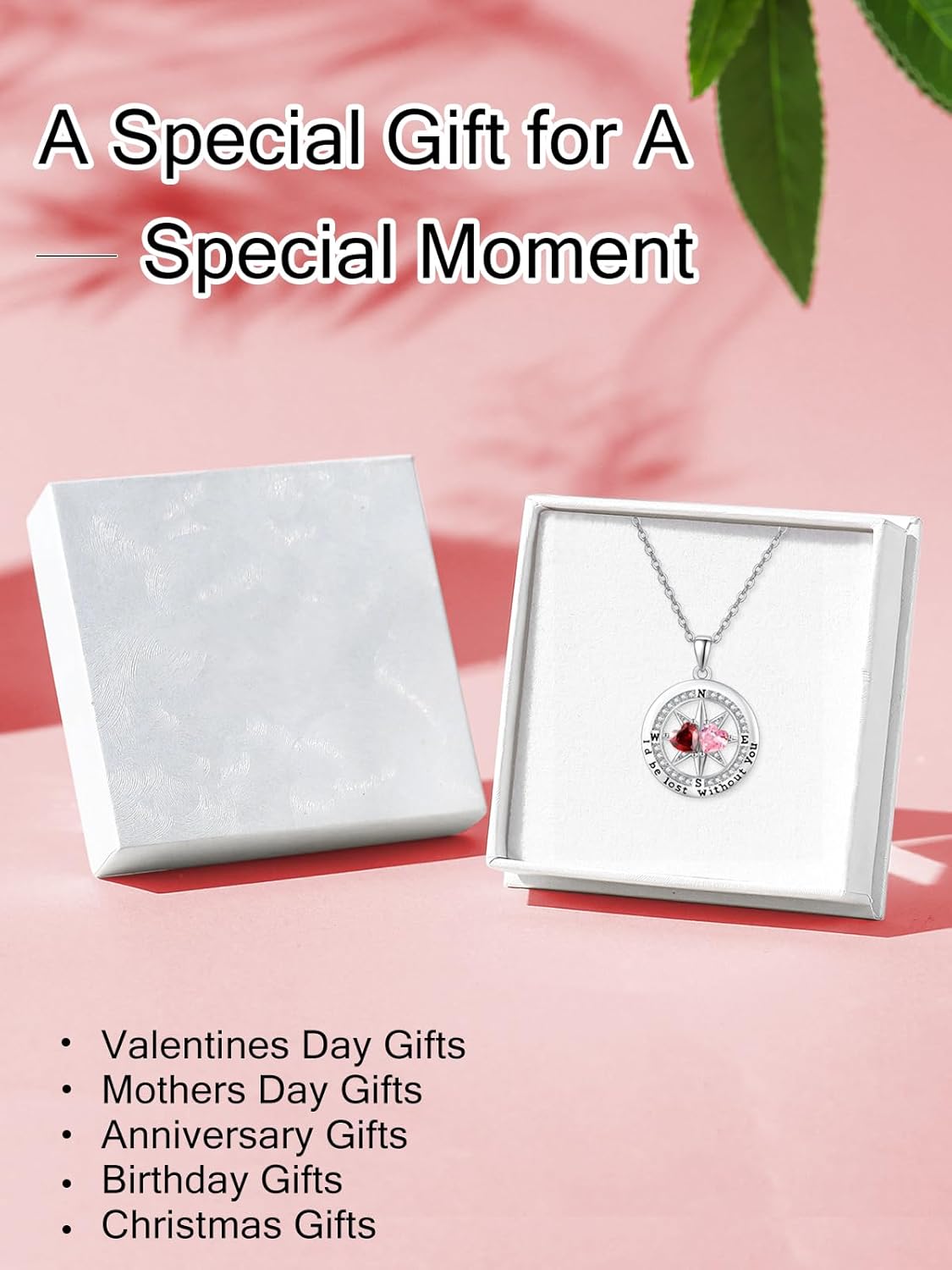 Compass Necklace for Women, Exquisite S925 Valentines Day Anniversary Birthday Gifts for Wife Her Double Birthstone Pendant Jewelry ‘I'd be Lost Without You’ - Image 7