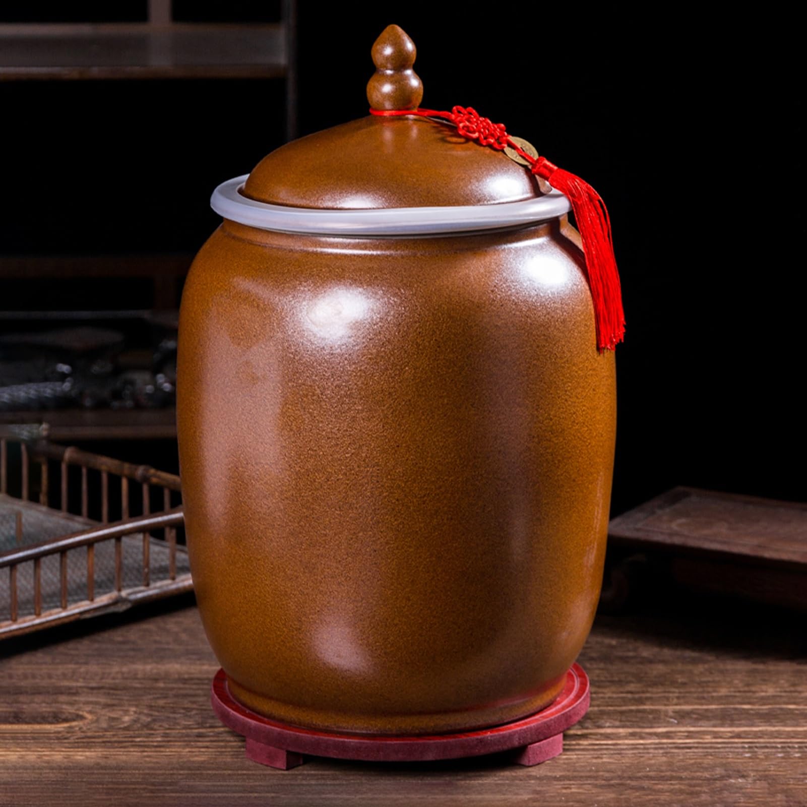 Seau à riz en céramique élégant et pot hermétique haut de gamme 25kg