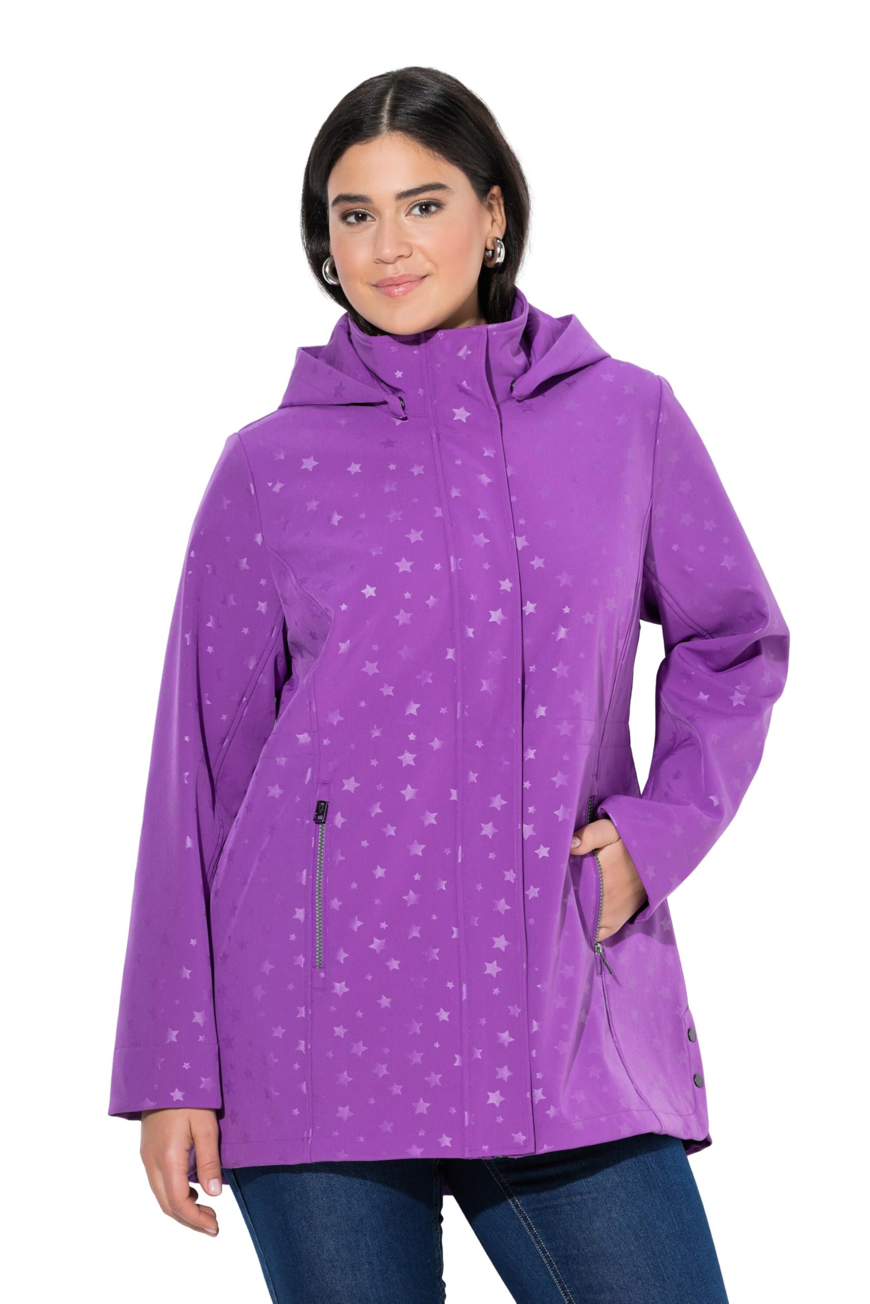 Ulla Popken Damen große Größen Übergrößen Plus Size HYPRAR Softshelljacke, wasserabweisend, Kapuze, Saumschlitz 842372