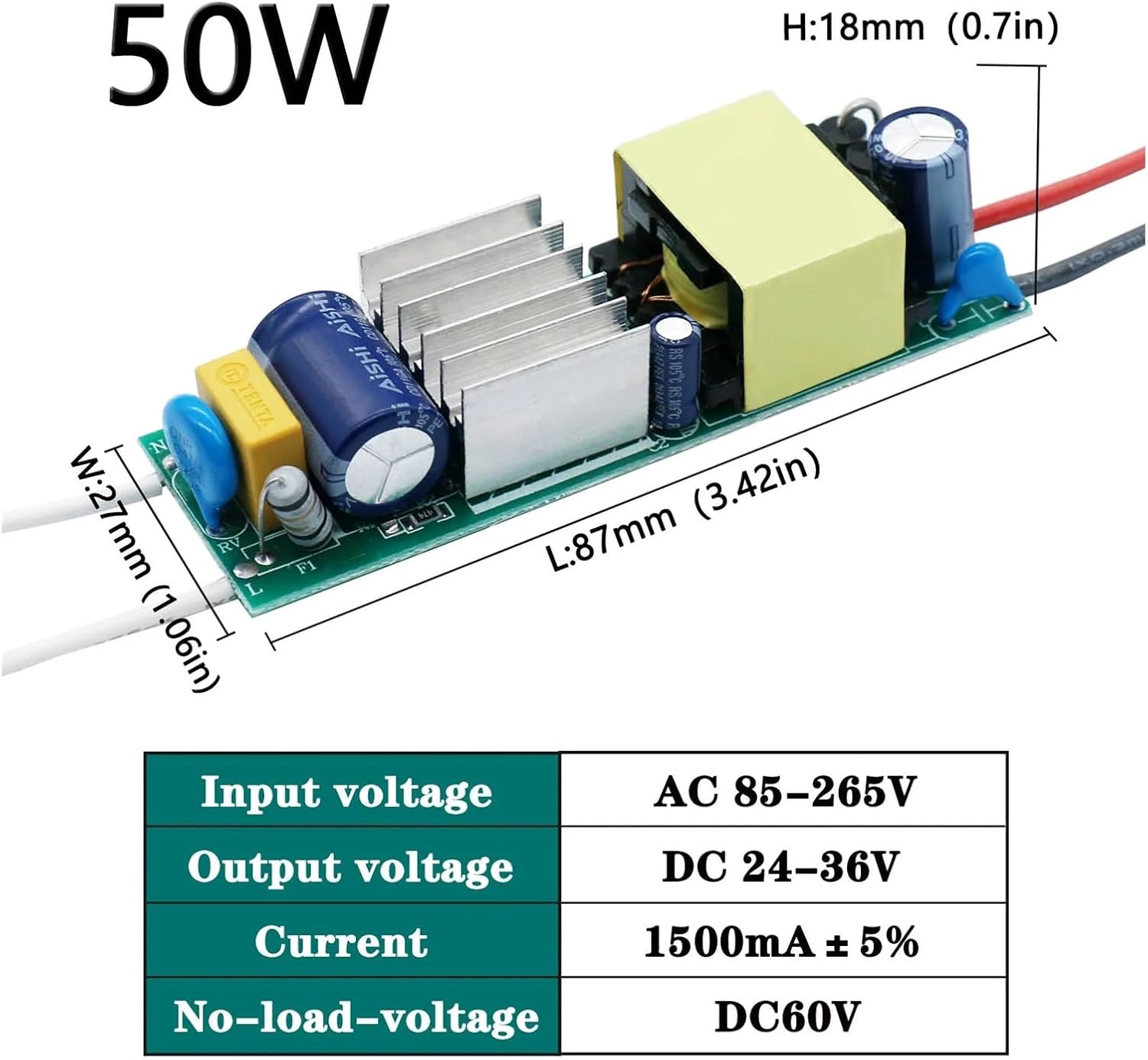 LED Board Driver 50W 40W 30W 20W 10W DC24-46V Flicker-Free Power Supply Constant Current Control Lighting Transformer DIY(20W 600MA)