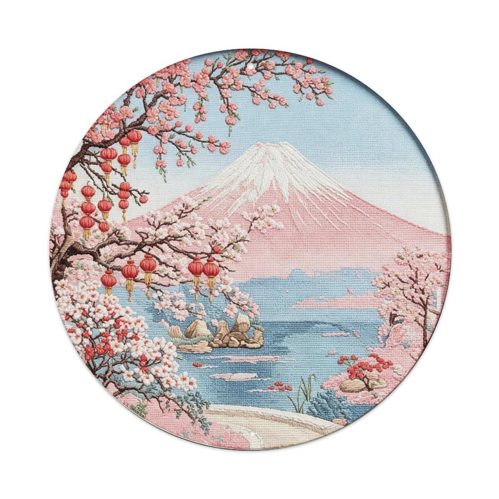 Japanese Cherry Blossom Embroidery Metal Tin Sign Plaque