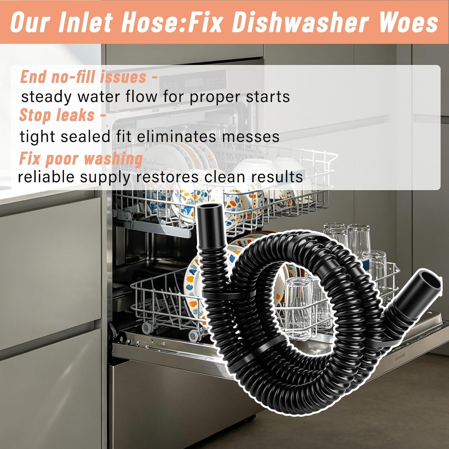 W10878507 Dishwasher Water Inlet Tubing Fit for Whirlpool Kenmore KitchenAid Maytag Dishwasher GU2300XTVT0 GU3200XTVY2 WDTA50SAHZ0, Inlet Fill Hose Replaces AP6026711 8531412 W10208735 W10769066