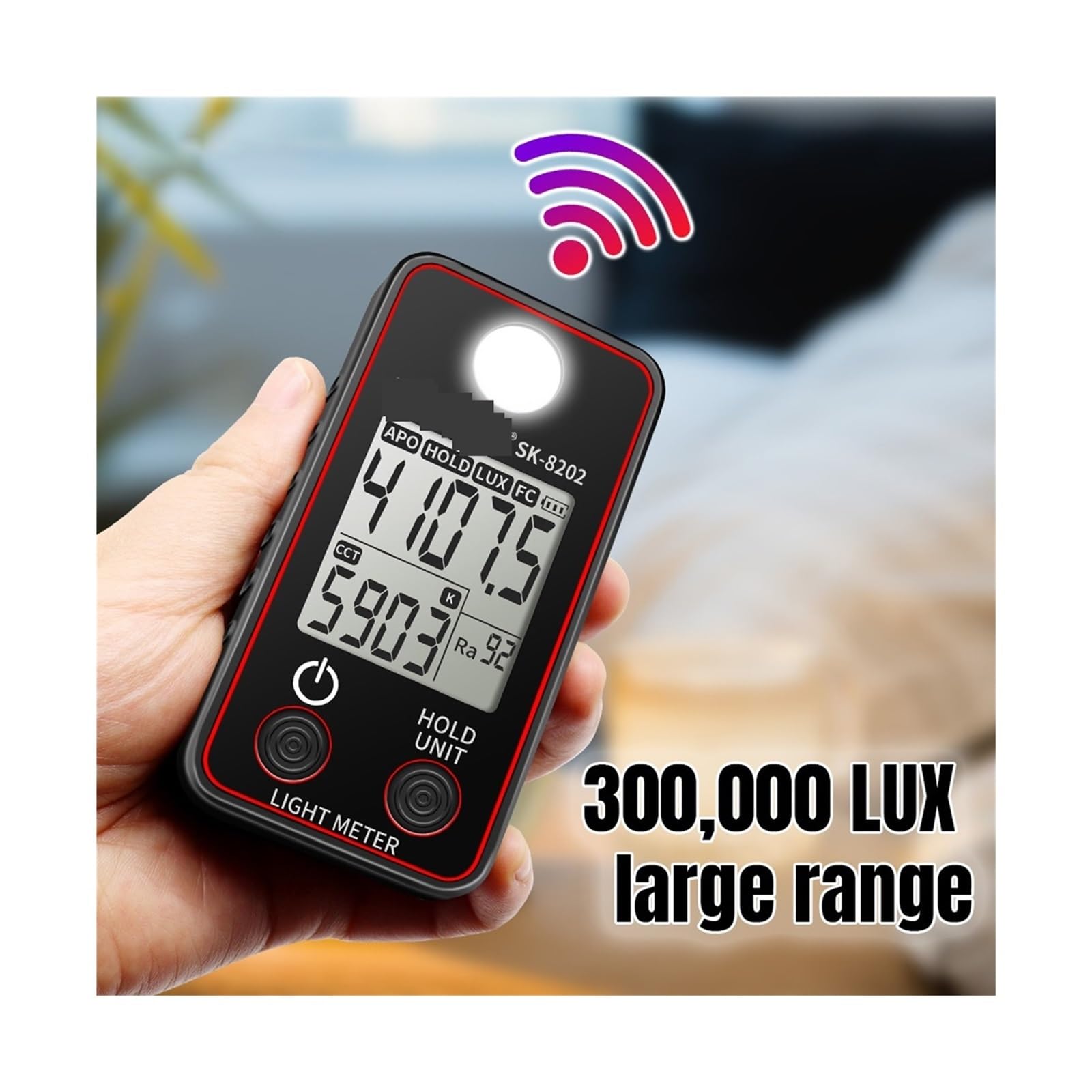 Światłomierz, Miernik natężenia oświetlenia o wysokiej precyzji, miernik temperatury barwowej, 0,5-300000 LUX, miernik oświetlenia LED, pomiar luminancji fotograficznej(SK-8202)