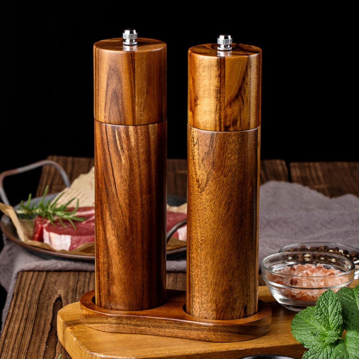 Manuelle Pfeffermühle und Einfache Bedienung mit Keramikmahlwerk aus Akazienholz Einstellbarer Mahlgrad für Küche