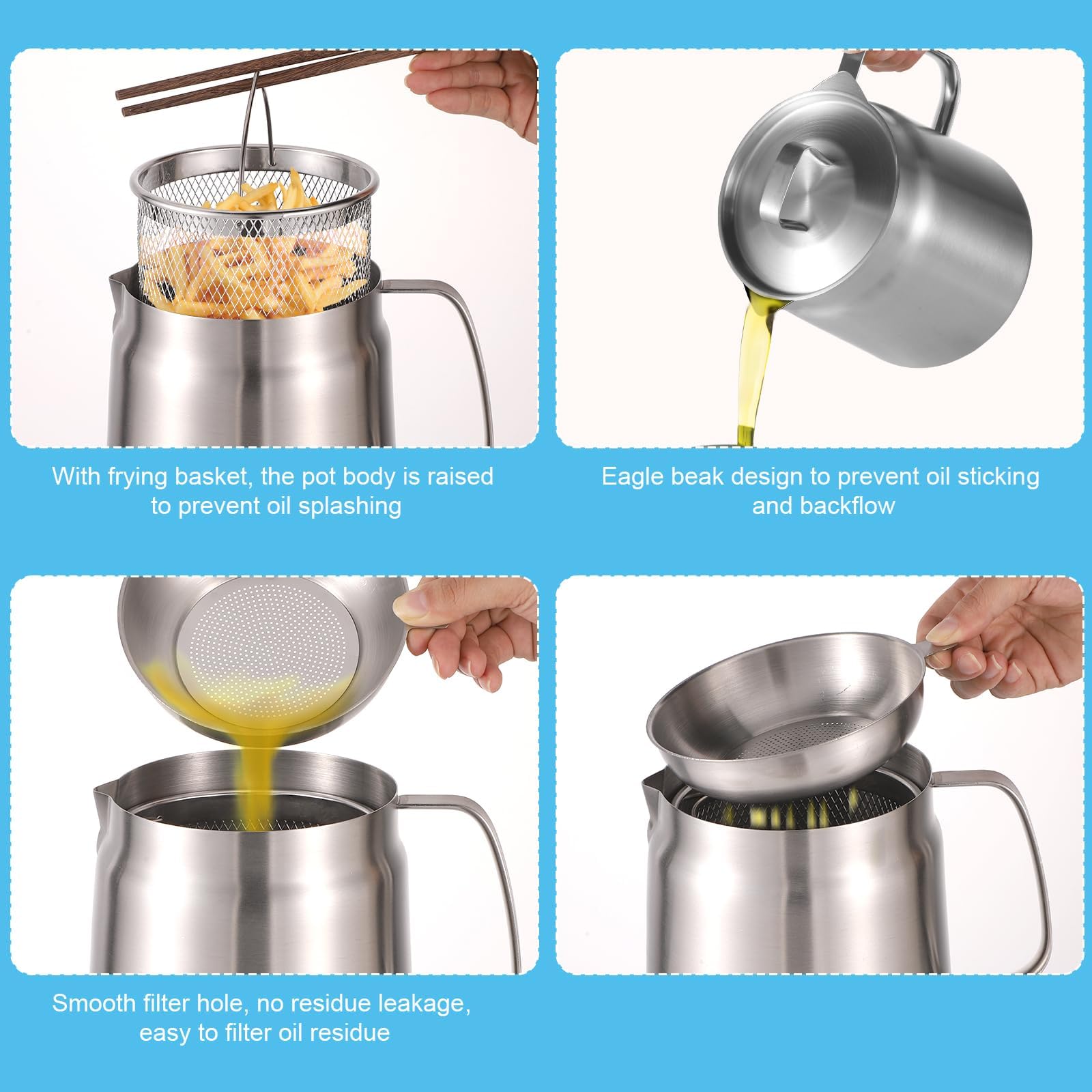 Pentola Filtro Olio In Acciaio Inox 304 - Colino Rete Per Friggitoria, Multiuso Per Cucina E Campeggio - Foto 13