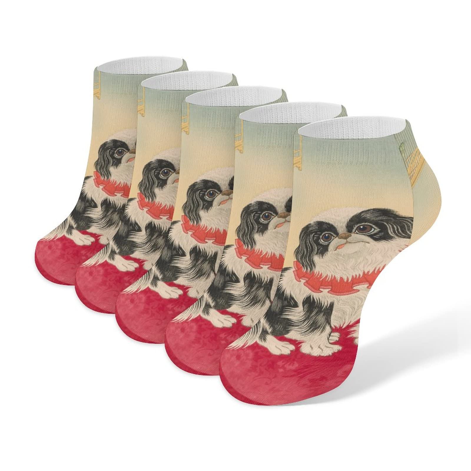 Amazon.co.jp: [XIAOQIU] 靴下 5足セット 小原古邨 狆 犬 チン