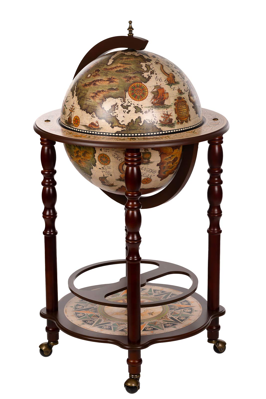Chariot de bar géant, avec couvercle et roulettes, en forme de globe terrestre, 4 couleurs au choix : beige foncé