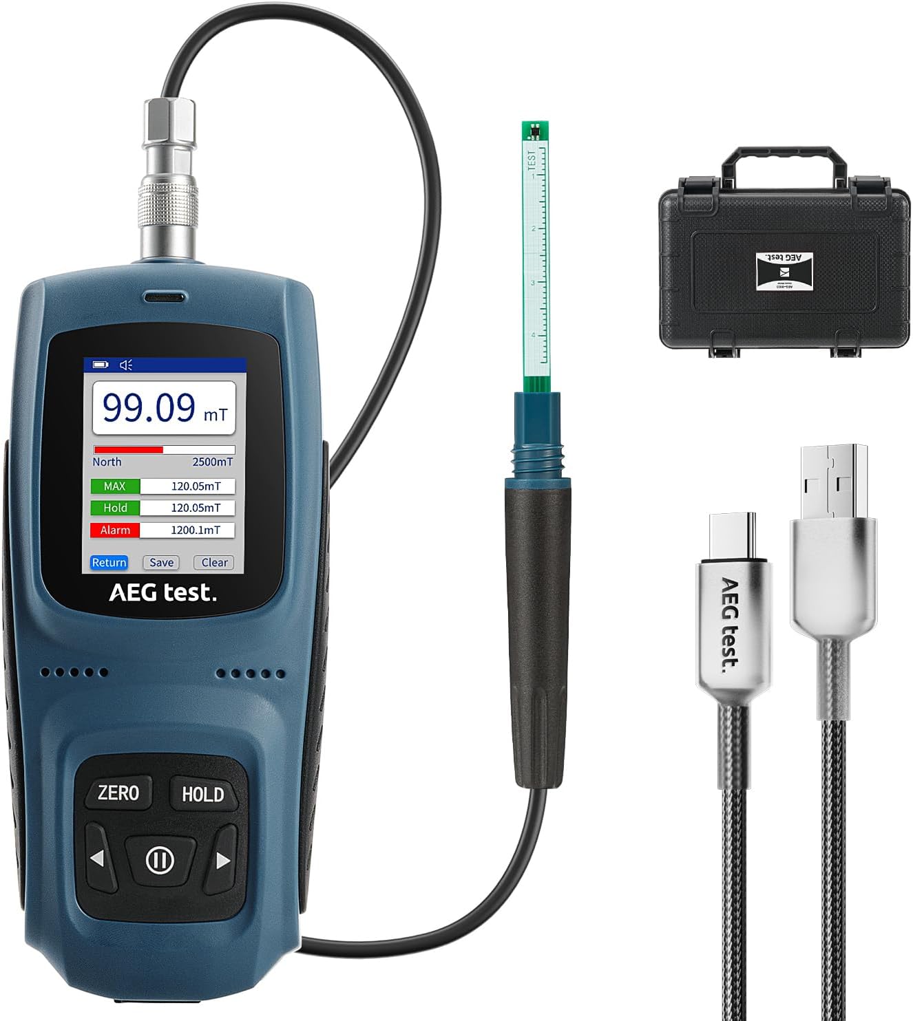 8103 Gauss Meter, Rechargeable Tesla Meter 0-2500mT, Magnetometer with Data Logging and Alarm, Magnetic Field Strength and Pole Tester, ±2% Industrial Accuracy for Quality Control, Labs