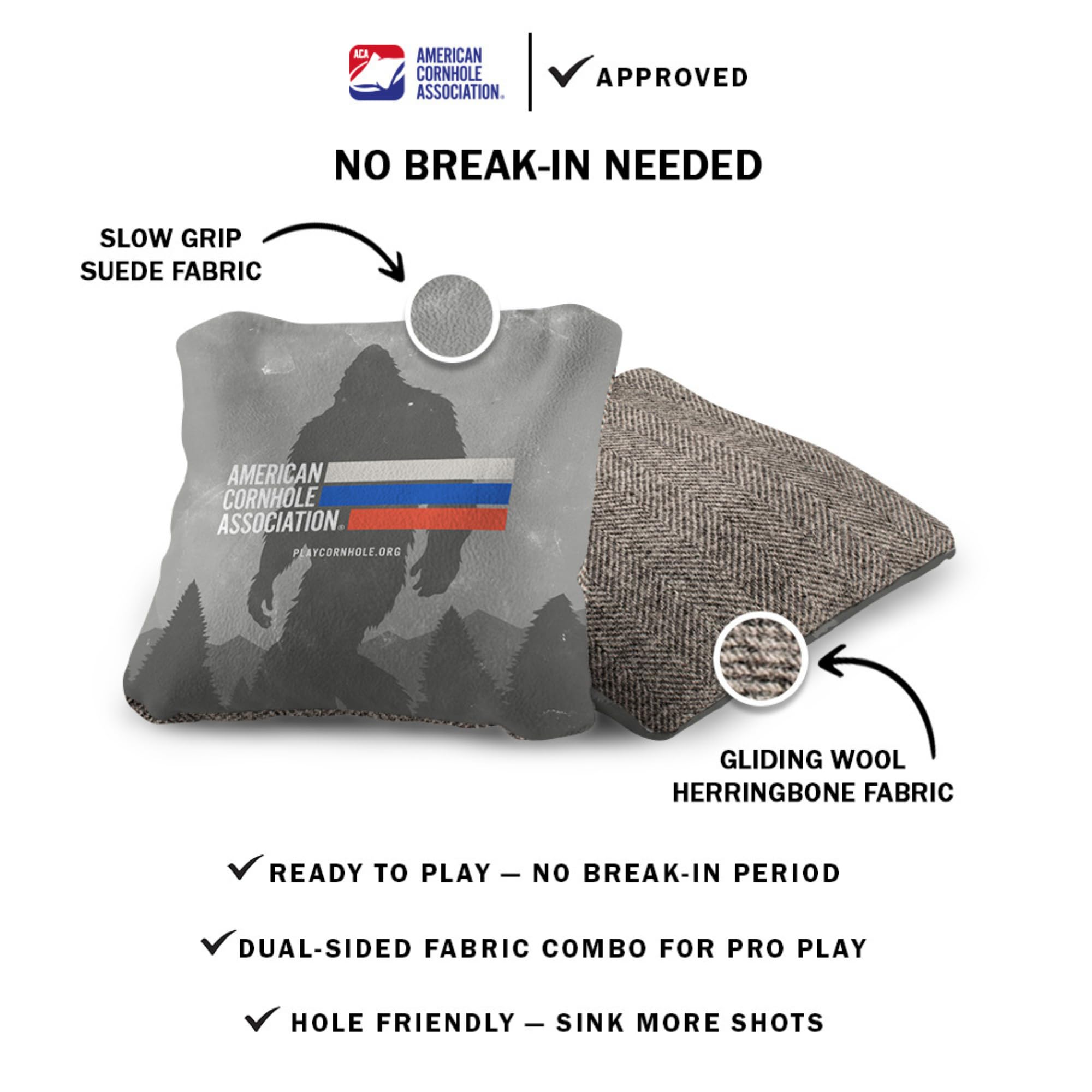 ACA Synergy Soft Professional Cornhole Bags Dual Sided Regulation 6x6 Set of 4 Retro Stripes Sasquatch Gray