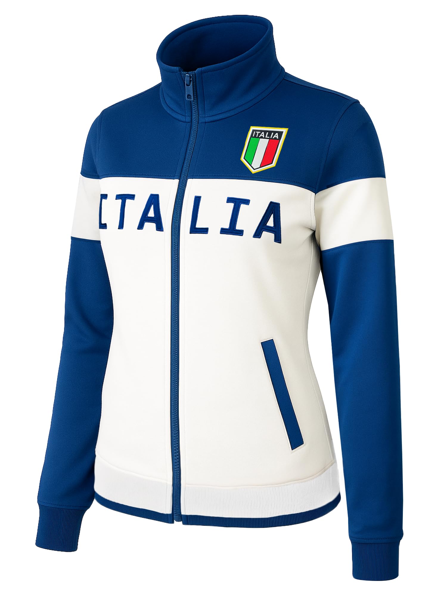 JUST 4 KICKS Women's White Italy Full Zip Track Jacket - Italia Warm-Up Jacket (AL)