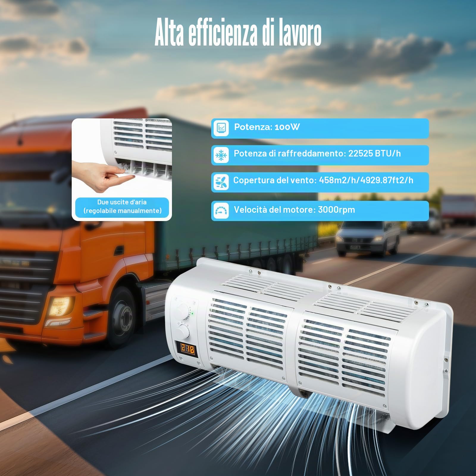 Climatizzatore auto 12 V 22525 BTU/h per macchine edili e camioncamion ed equipaggiamenti silenzioso (65 dB)