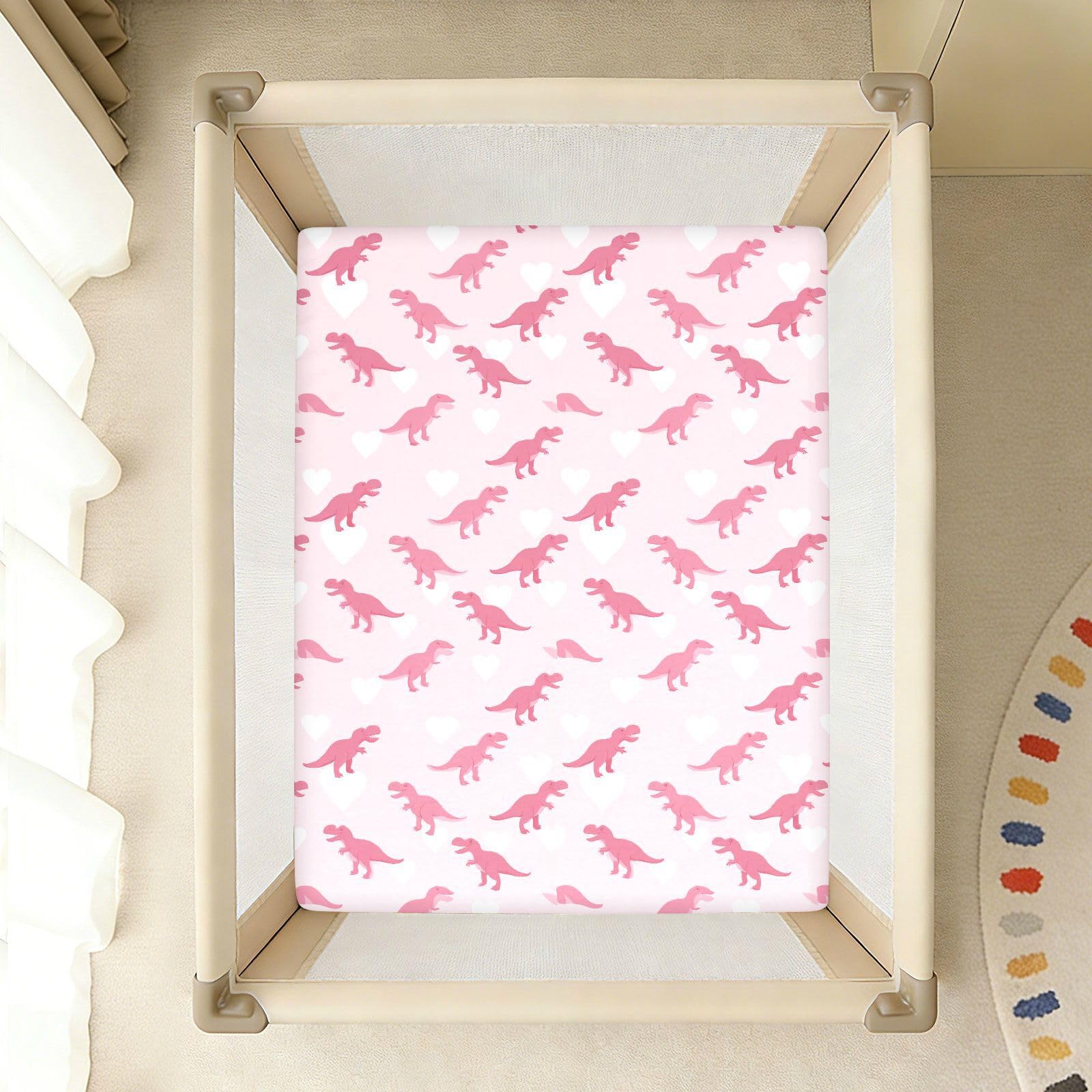 Ghothic T-rex Lenzuola per culla rosa pastello per neonati e ragazze in cotone morbido elastico per bambini materassi per bambini per decorazione della cameretta dei bambini, 1 confezione da