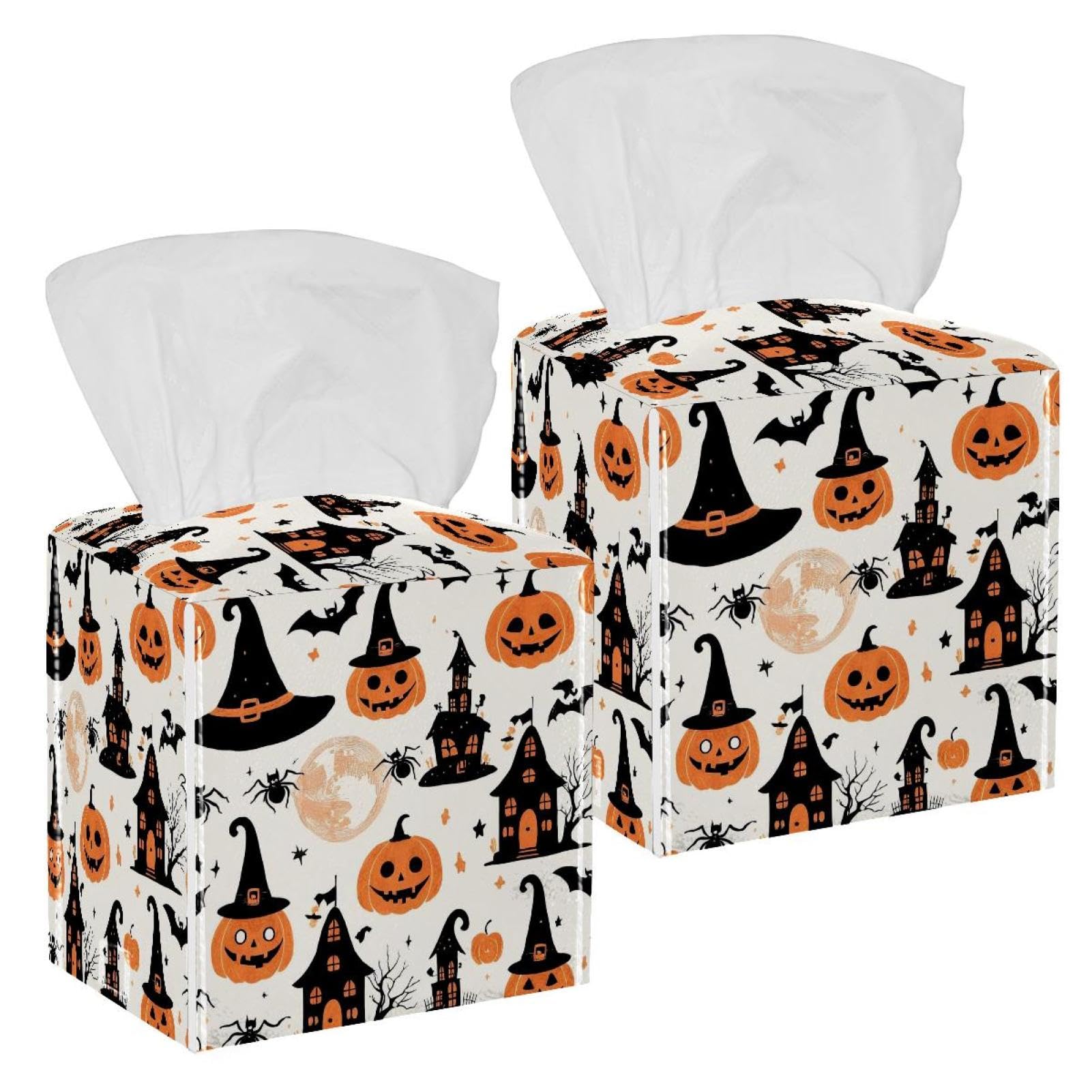 Boîte à mouchoirs en cuir Halloween pour masquer les emballages sur la table