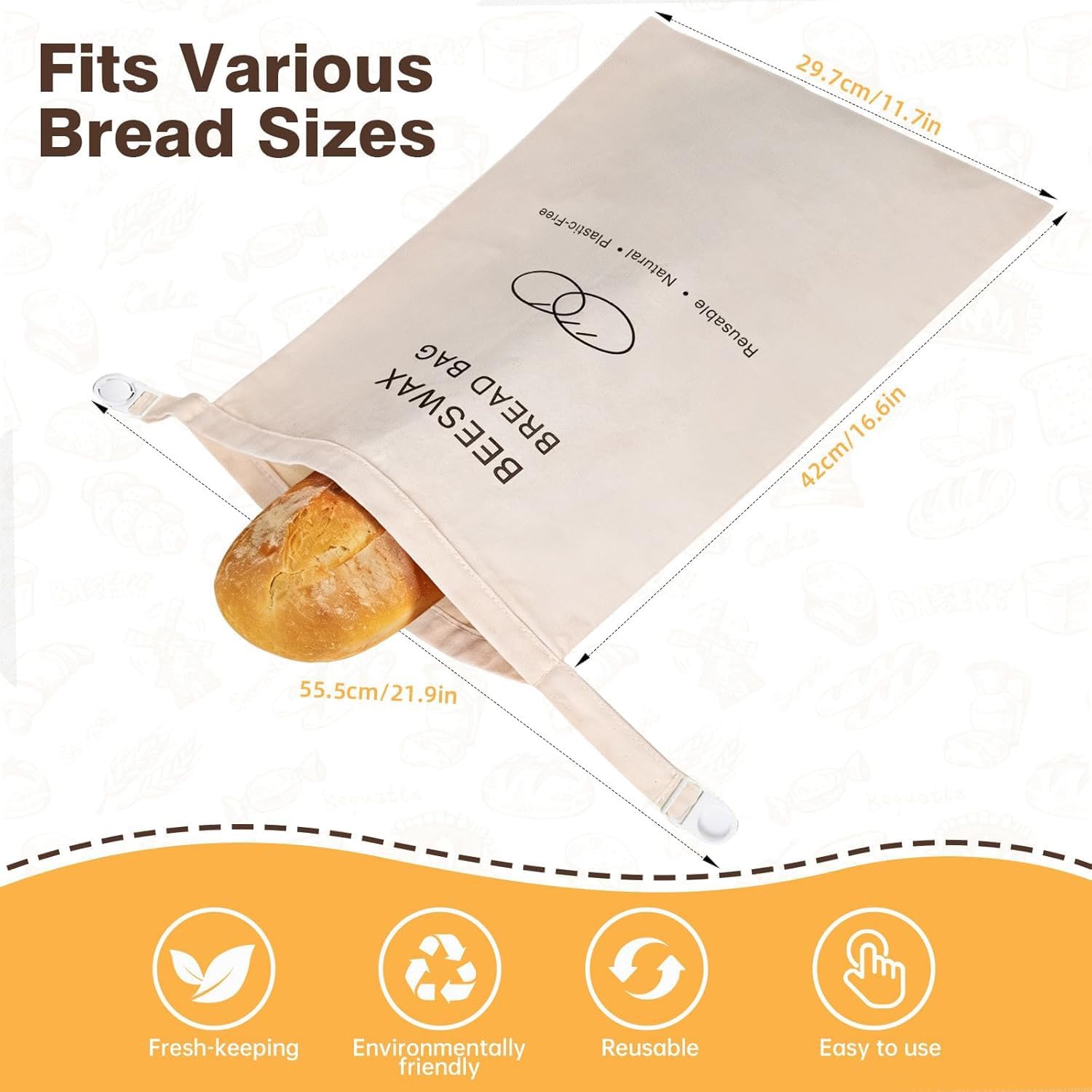 Beeswax Bread Bag for Sourdough Homemade Bread Bags, Reusable Food Storage image 2