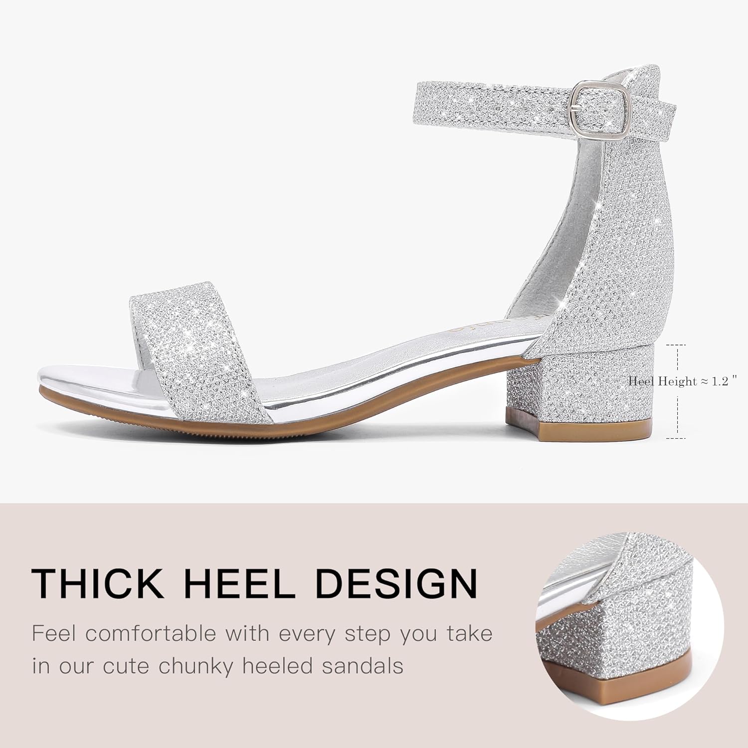 Dufannie Girls Sandals Low Heels Dress Pump Ankle Strap Open Toe Flower Girl Wedding Party for Toddler Little Big Kid - Image 6