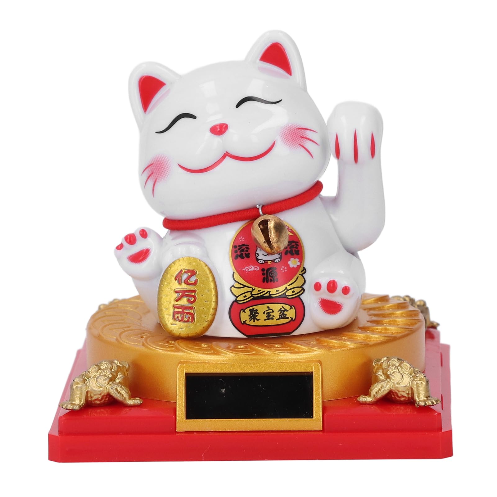 Solar Powered Lucky Cat with Waving Arm for Home, Office, Car Decoration, Plastic, No Batteries or Plugs Required (Small 8x26cm)