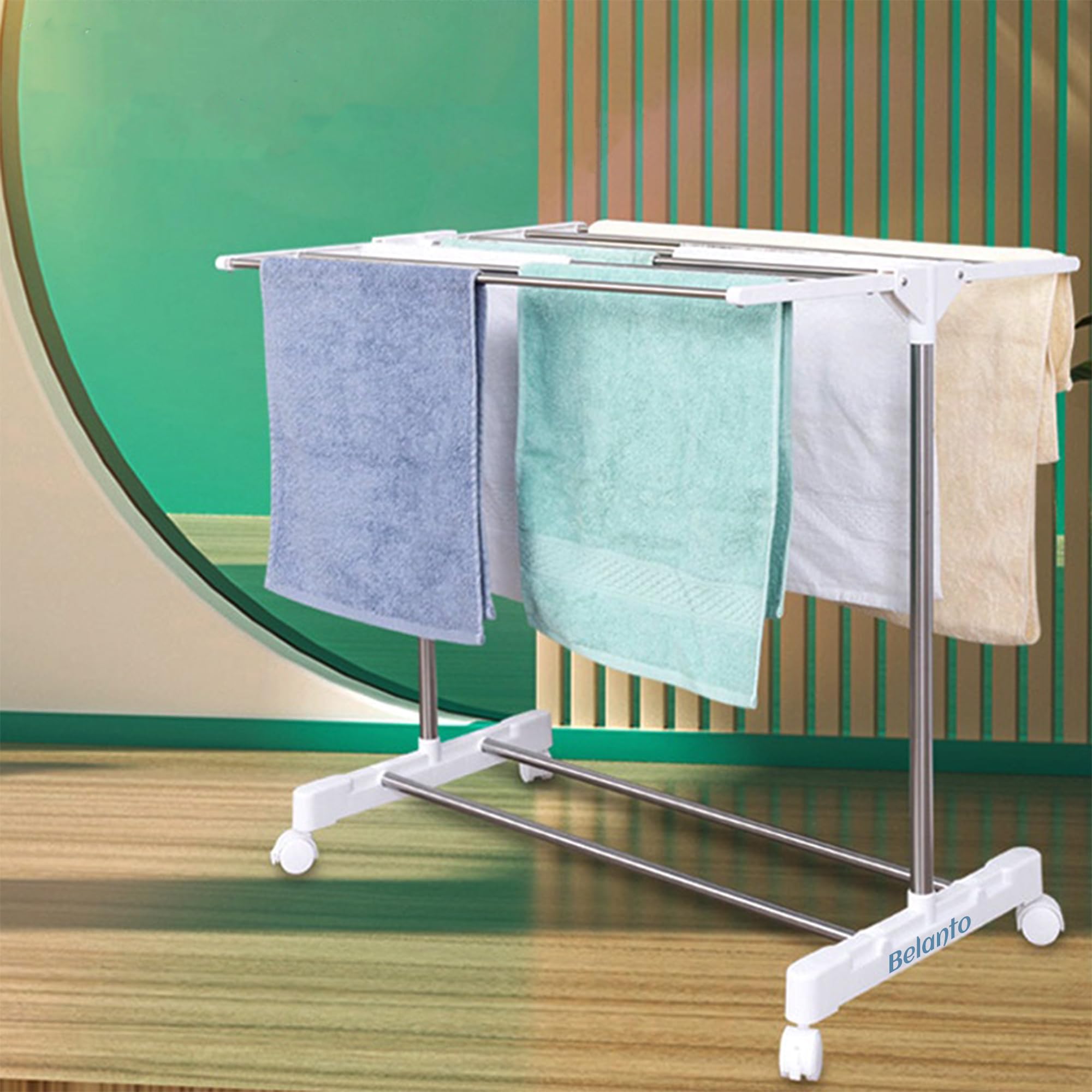 Stainless Steel Double Pole Telescoplc Clothes Drying Rack | Foldable Single Clothes And Garment Hanging Clothes Drying stand | Laundry Drying Stand With Wheels For Indoor And Outdoor (Cloth Stand (B0CGDRR762) Amazon Price History, Amazon Price Tracker