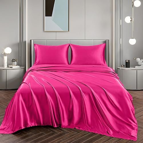 Vista 197 de Vonty Satin Sheets King Silky Soft Satin Bed Sheets Amber Beige Sheet Set, 1 Deep Pocket Fitted Sheet + 1 Flat Sheet + 2 Pillowcases