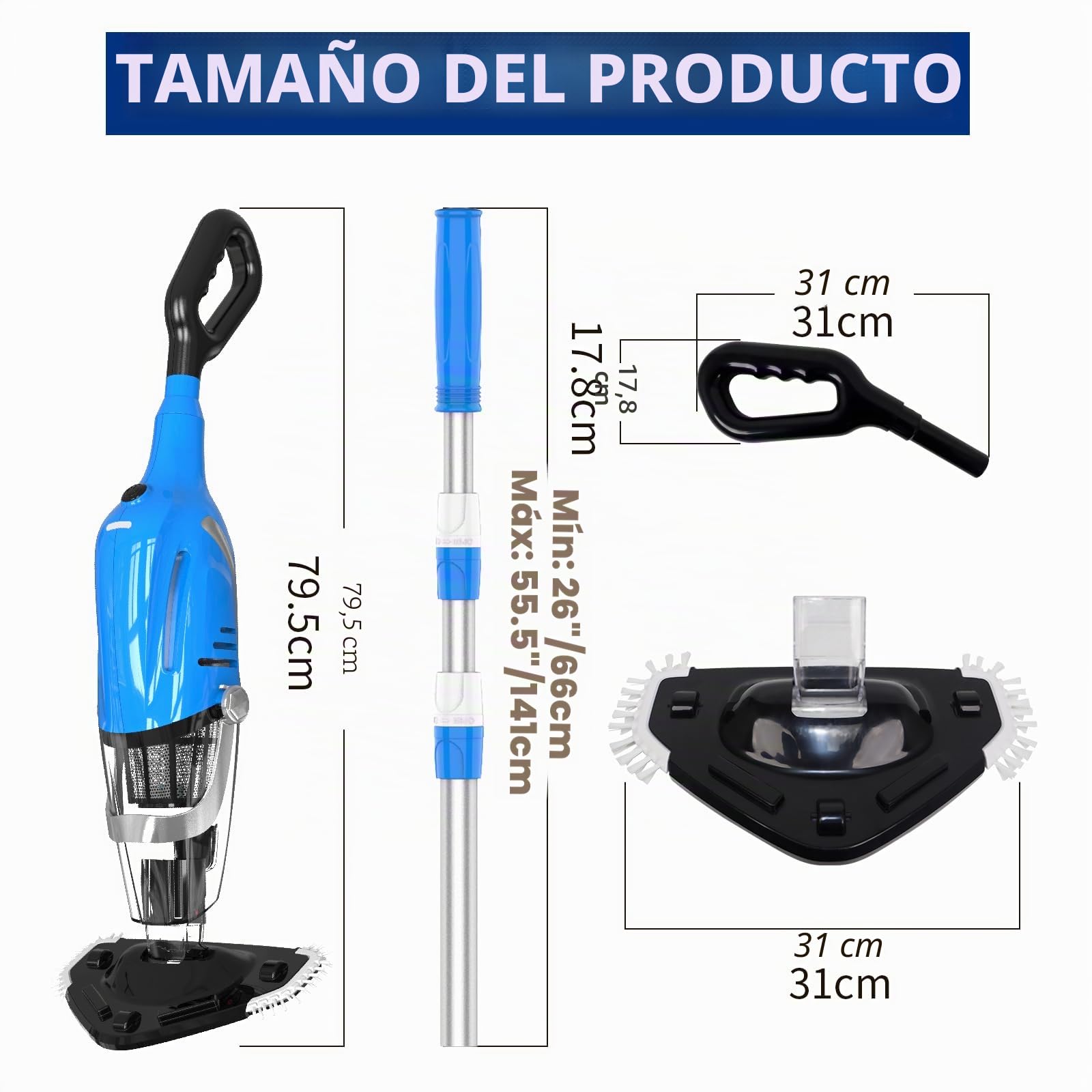 2026 Nueva Aspiradora de Piscina con Batería, Limpiafondos Manual para Piscina, Autonomía 80 Minutos, Aspiradora Eléctrica para Piscina, SPA, Azul
