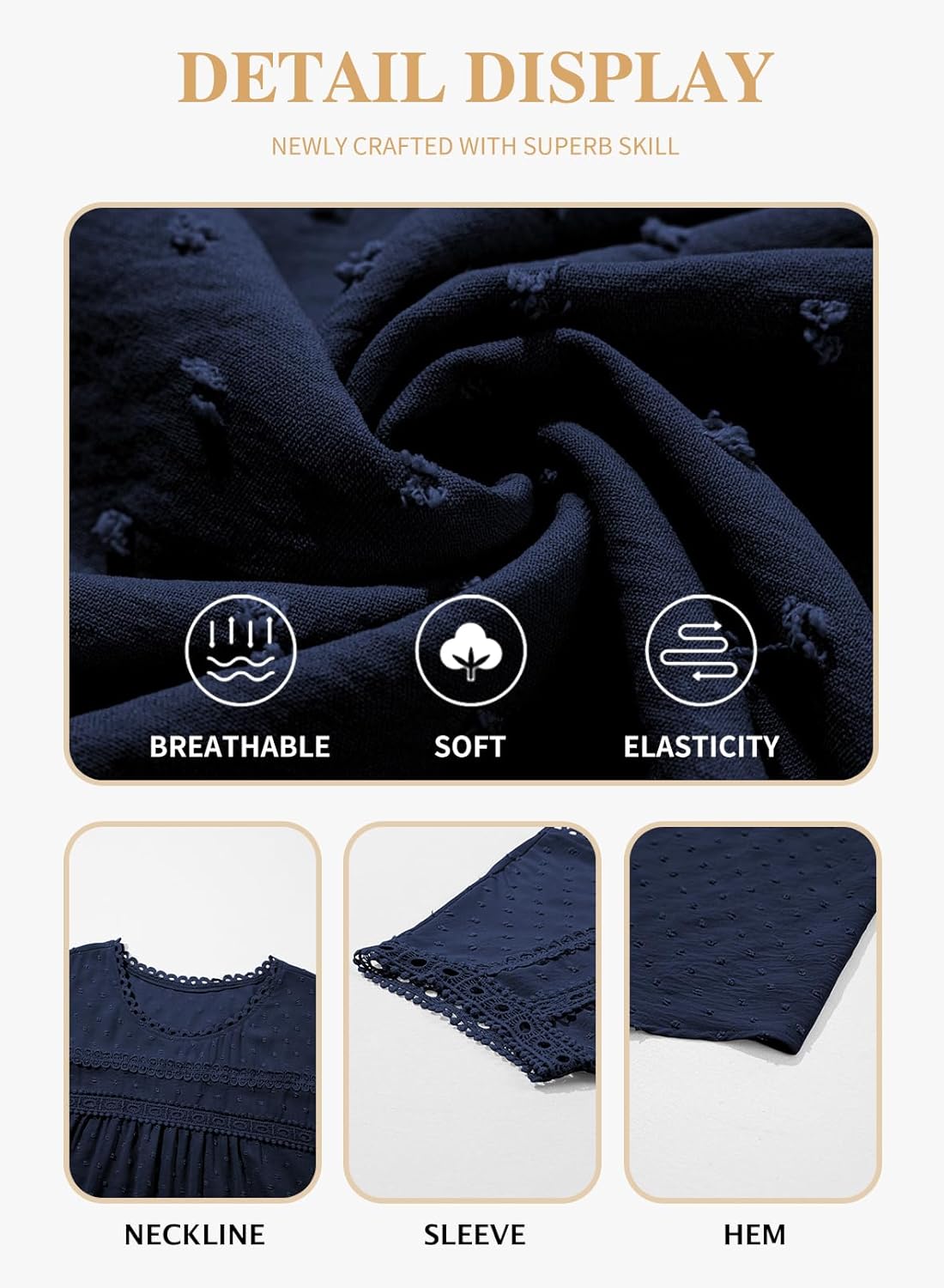 Eytino Women Plus Size Tops Crewneck Short Sleeve Lace Crochet Loose Casual Summer Blouses Shirts(1X-5X) - Image 5