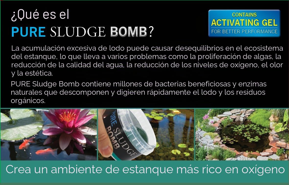 Evolution Aqua Pure Sludge Bomb - Eliminador de lodos de estanque natural para tratamiento de agua clara de estanque, bolas de bacterias, bomba de estanque para estanques de peces, 1 bola de gel para