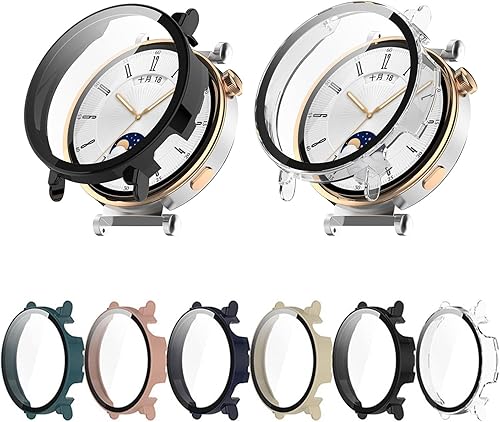 Paquete de 2 fundas rígidas de policarbonato con protector de pantalla de vidrio templado compatible con Huawei Watch GT4 de 1.614 pulgadas (1.614