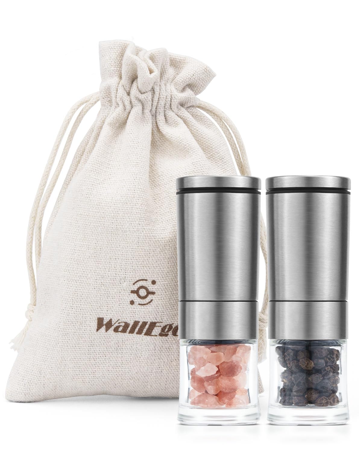 Mini Salz und Pfeffermühle 2er Set, Klein und Verstellbares Keramik-Mahlwerk Unterwegs Gewürzmühlen für Küche Camping Geschenk [Ohne Gewürzinhalt]