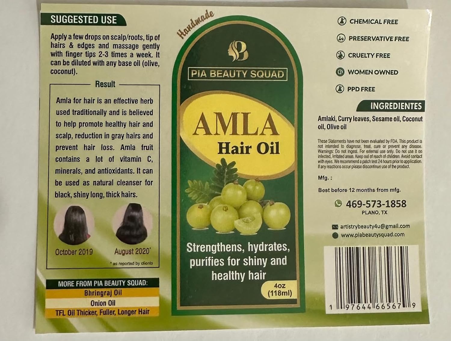 Herbal Oil Combo Amla Oil, All in 1 Harbal Hair Oil Amla for Hair, Hair Growth, Gray Hair, Hair Loss, and Dandruff - 100% Natural and Handmade with Love - 4 Fl Oz each