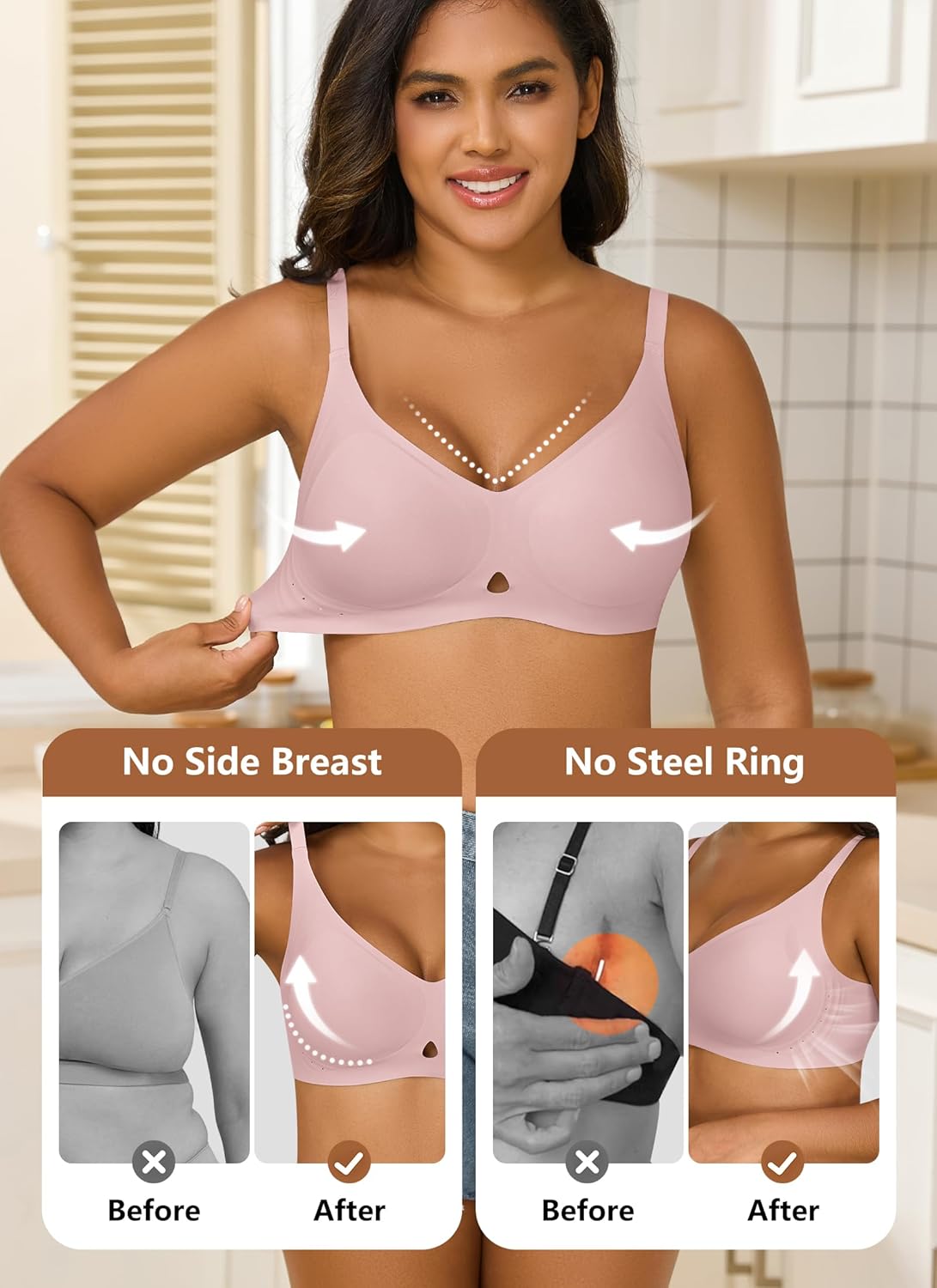 Xcutting Wireless Push Up Bras Full Coverage No Underwire Seamless T Shirt Bra Everyday Sleep Jelly Bras for Older Women - Image 4