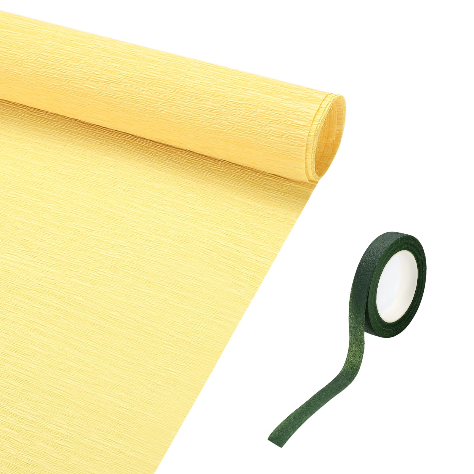 sourcing map 19.7" Wide 8.2Ft Long Crepe Paper Roll, Thickened Crepe Paper Sheets with Adhesive Tape for Flower Making DIY Gift Wrapping Wedding Ceremony Decoration (Dark Yellow, Pack of 2)